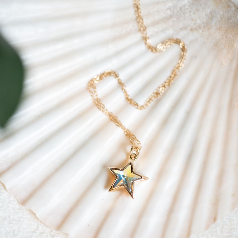 Gold Bezel Crystal Star Necklace