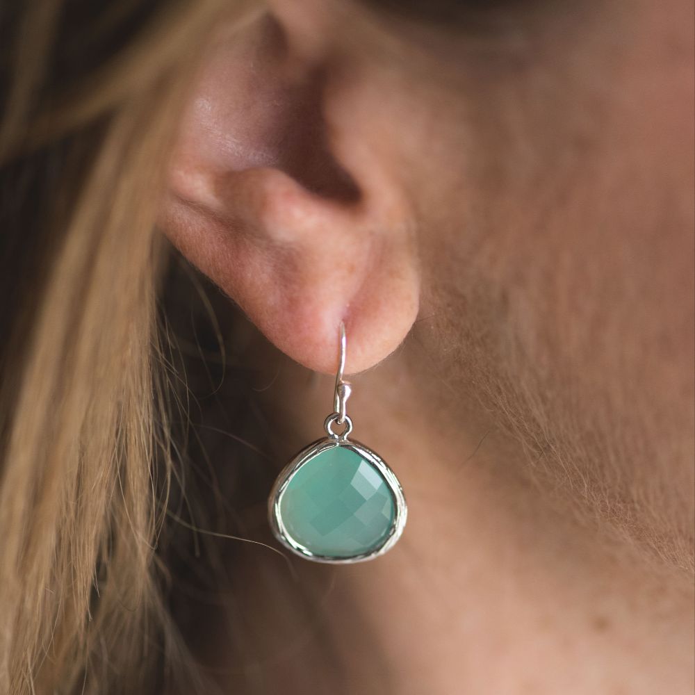 Aqua Crystal Silver Drop Earrings