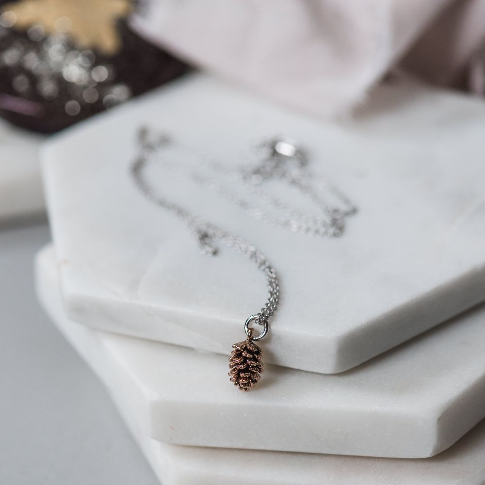 Sterling Silver & Rose Gold Pinecone Necklace