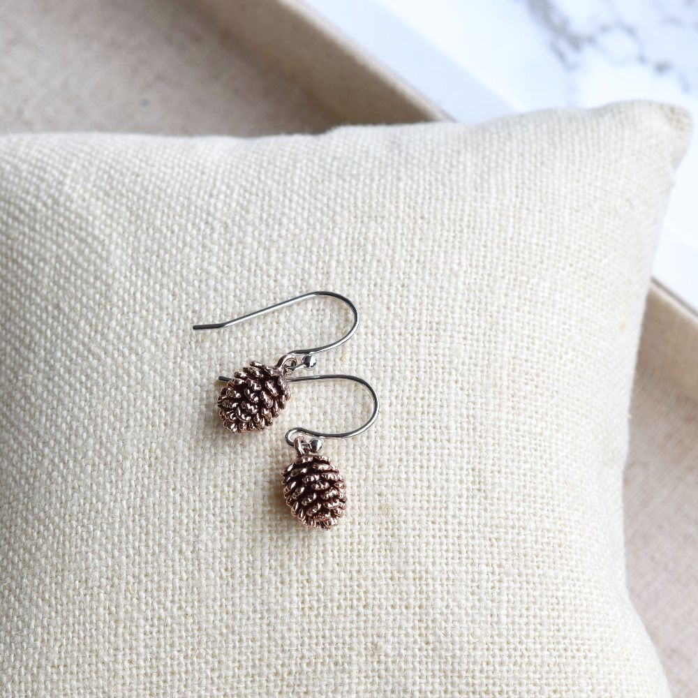 Silver & Rose Gold Pinecone Earrings