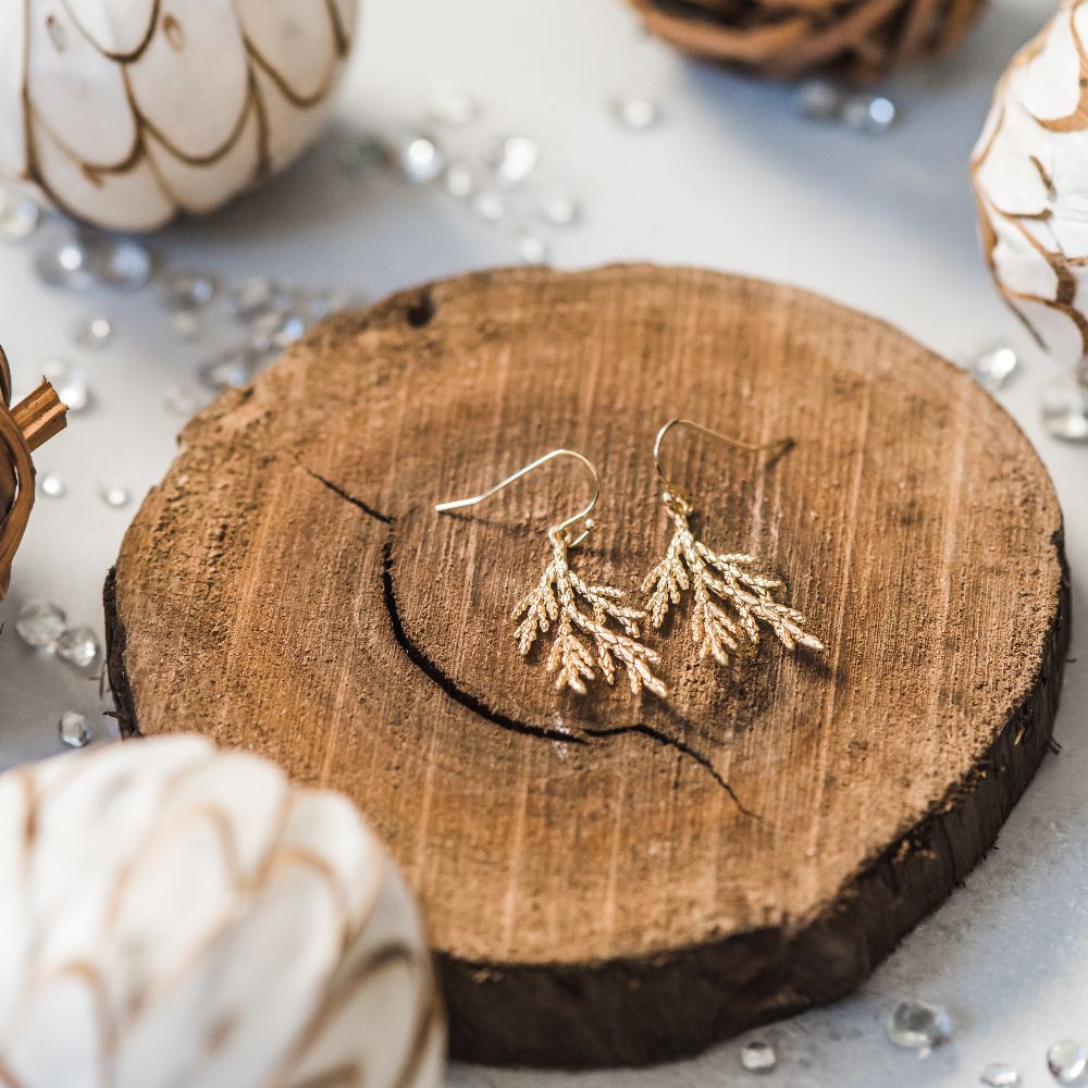 Gold Cedar Branch Earrings