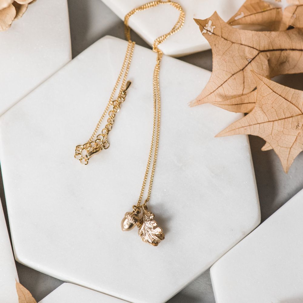 16-18" Sterling Twig/Leaf/Pinecone Silver Charms Necklace