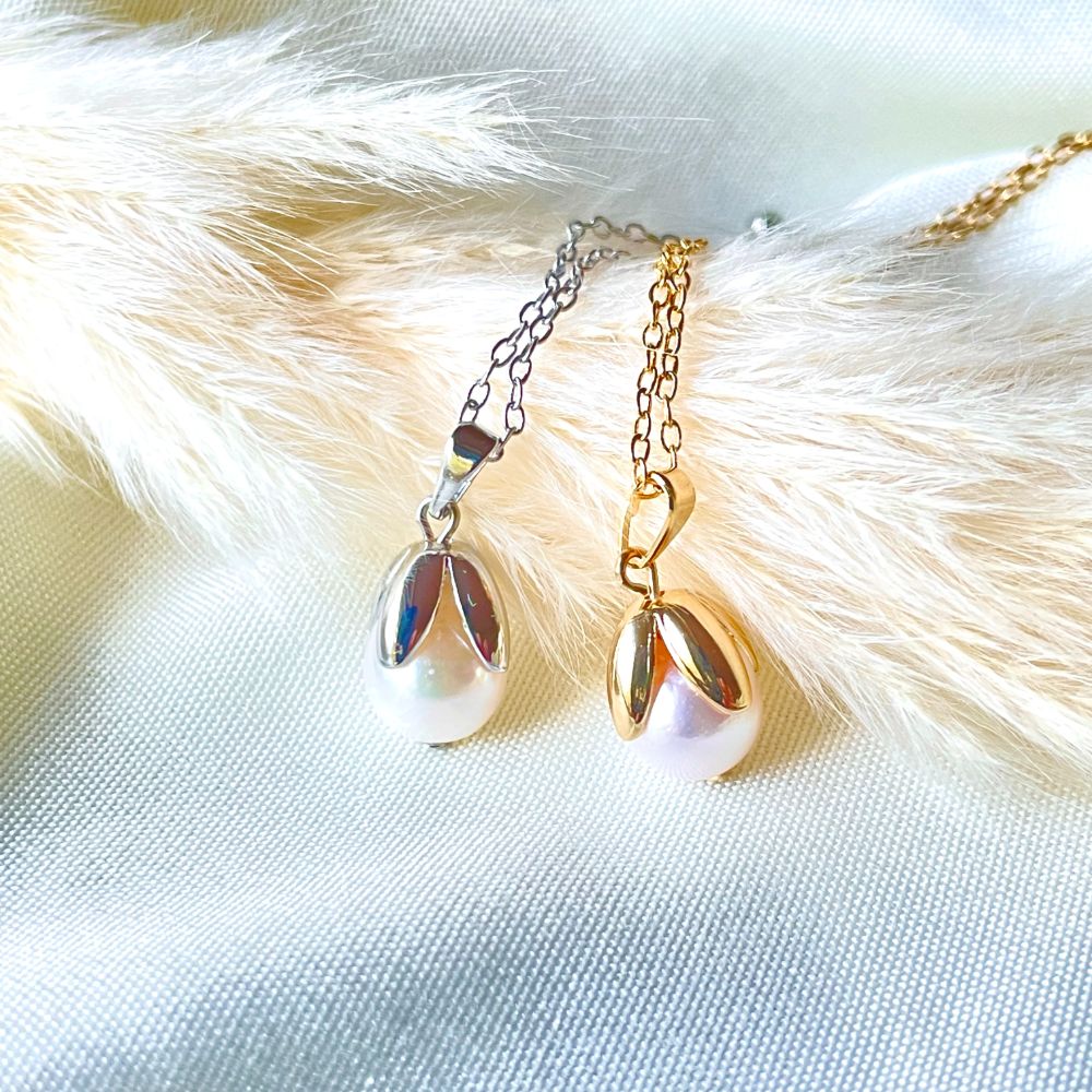 Flower Cap Necklace with Akoya Pearl (45cm)