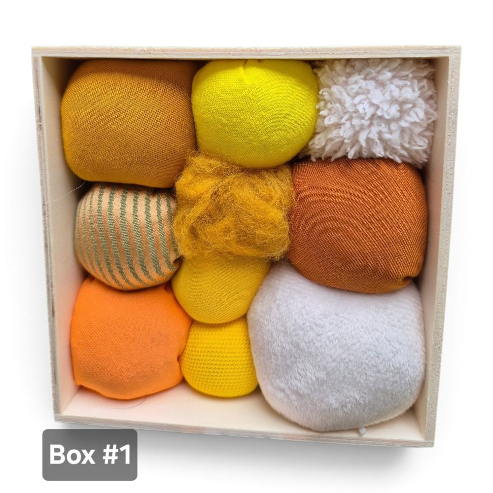 Textile Sphere collage in wooden box — photo 5