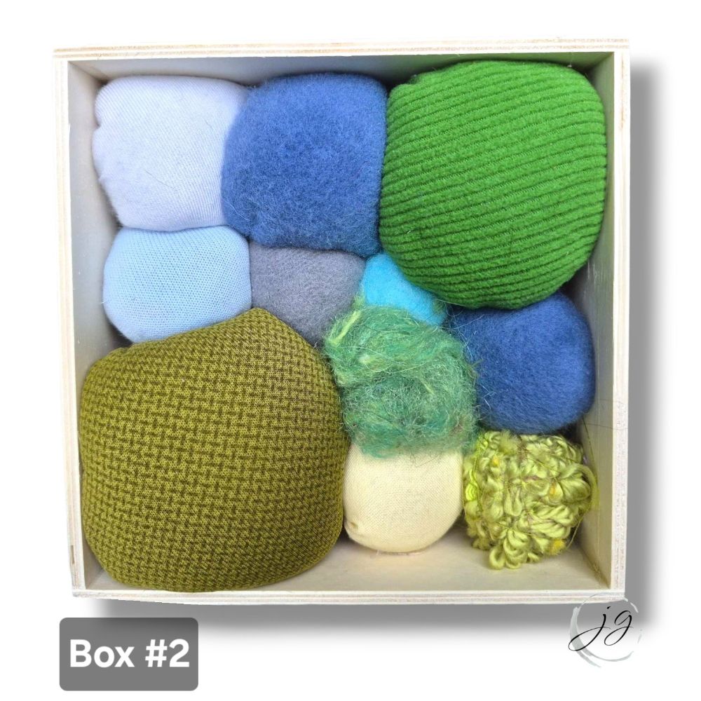 Textile Sphere collage in wooden box — photo 7