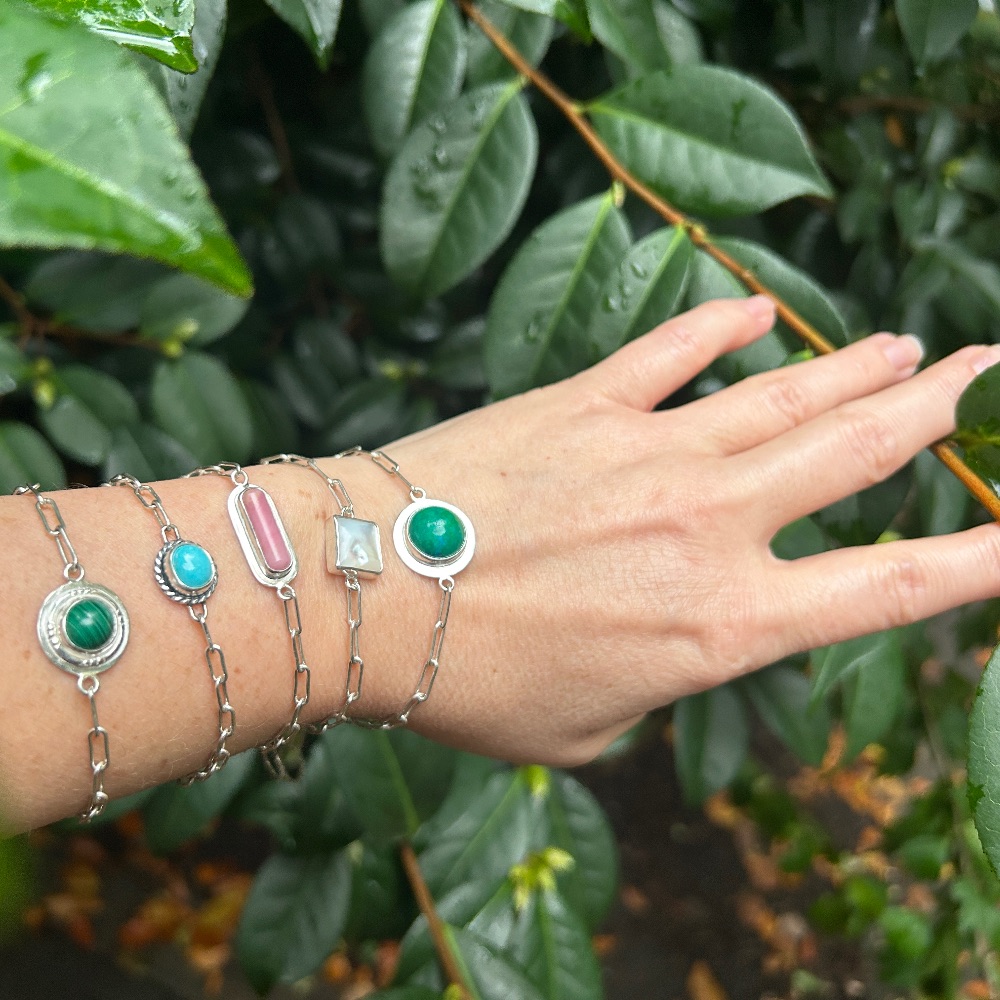 Stone & Silver Paper Clip Chain Bracelet