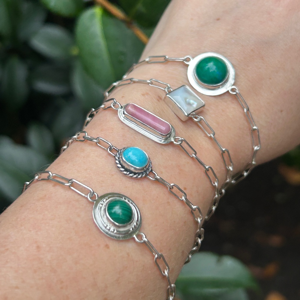 Stone & Silver Paper Clip Chain Bracelet — photo 2
