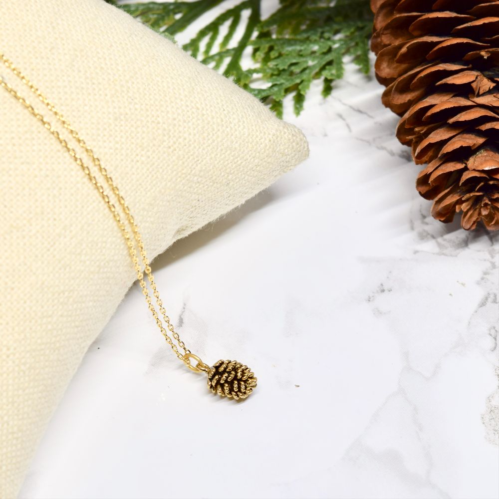 Gold Pinecone Necklace - Gold Plated Chain