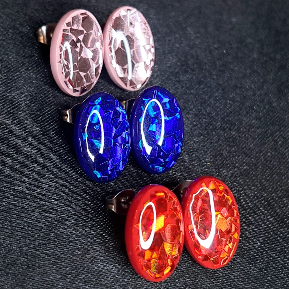Leona Oval Holo Red Glitter Earrings - Studs — photo 3