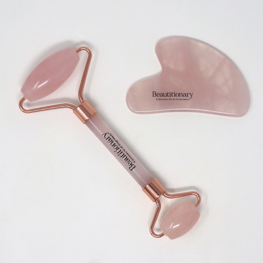 Rose Quartz Roller+Guasha Set