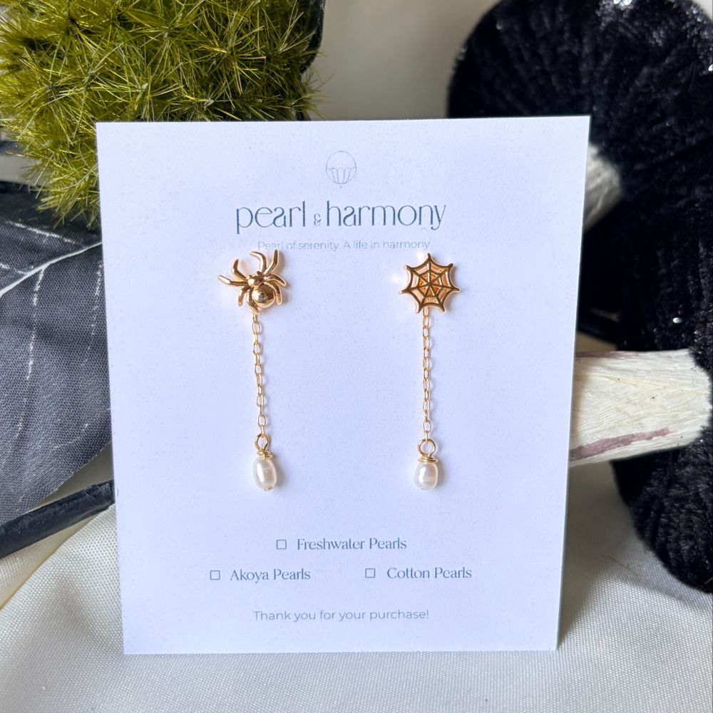 Spider & Web Earrings (Gold)