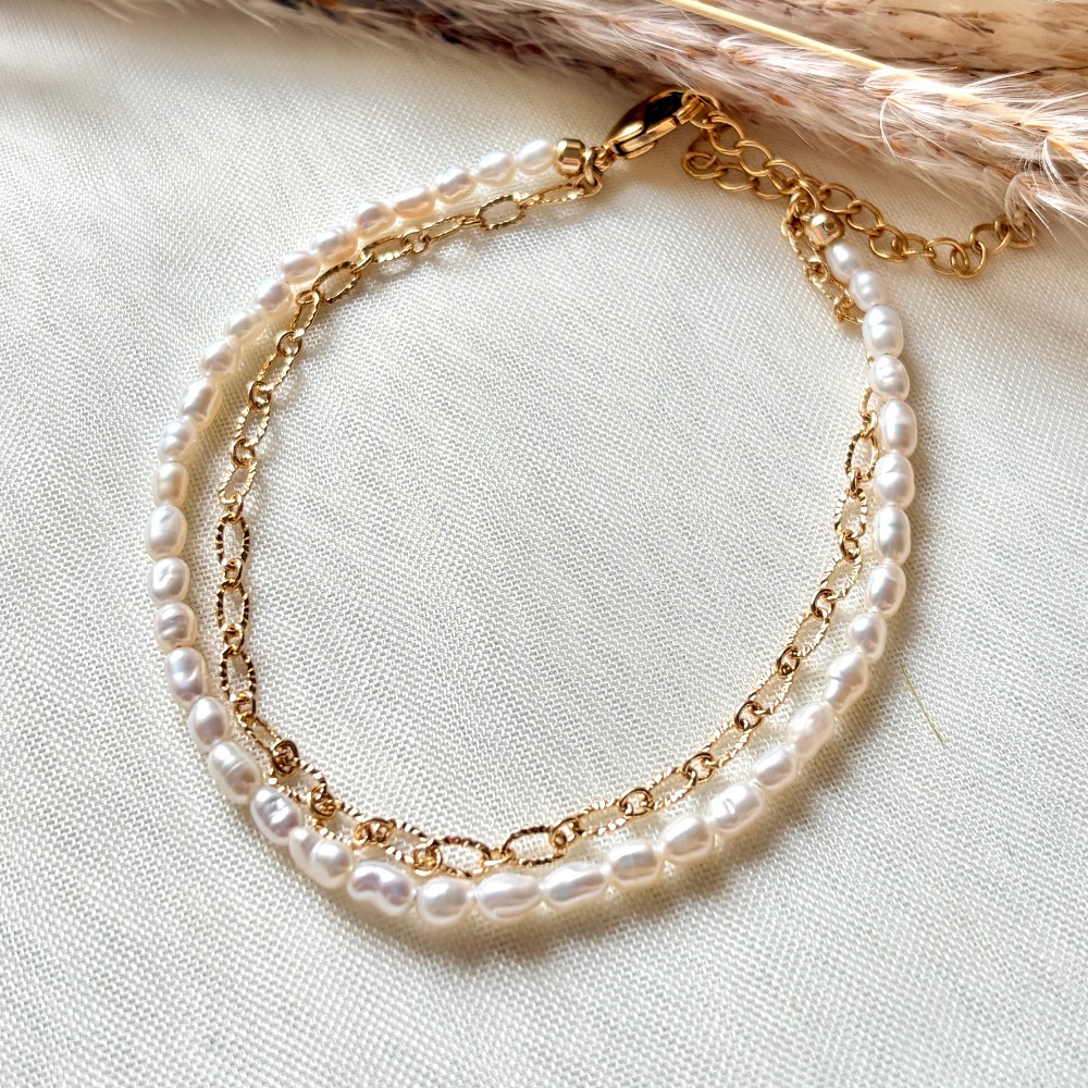 Freshwater Pearls and Gold Chain Bracelet — photo 2