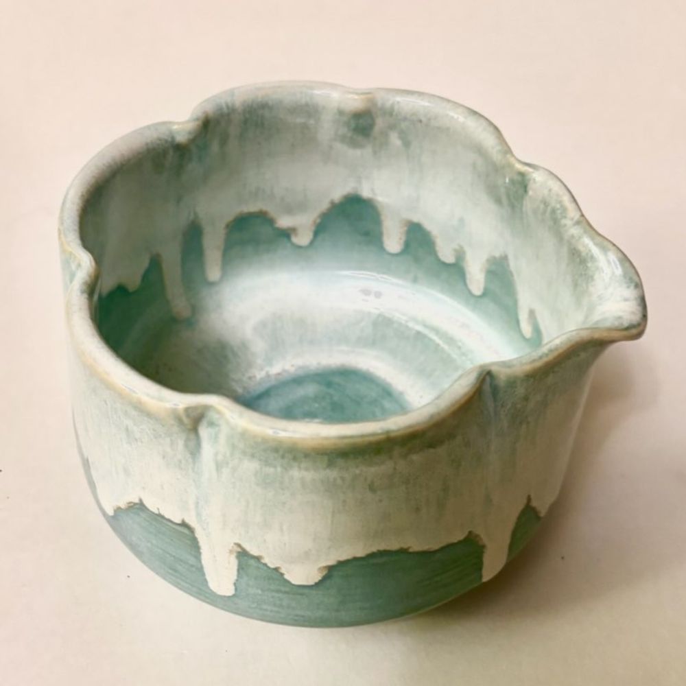Sakura Camellia Blossom Matcha Bowl Frost Blue