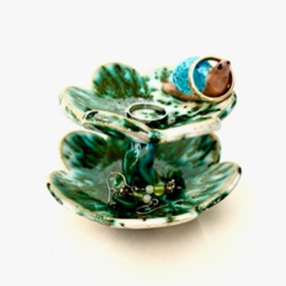 Sakura Two-Tier Blossom Trinket Dish Green w Snail — photo 4