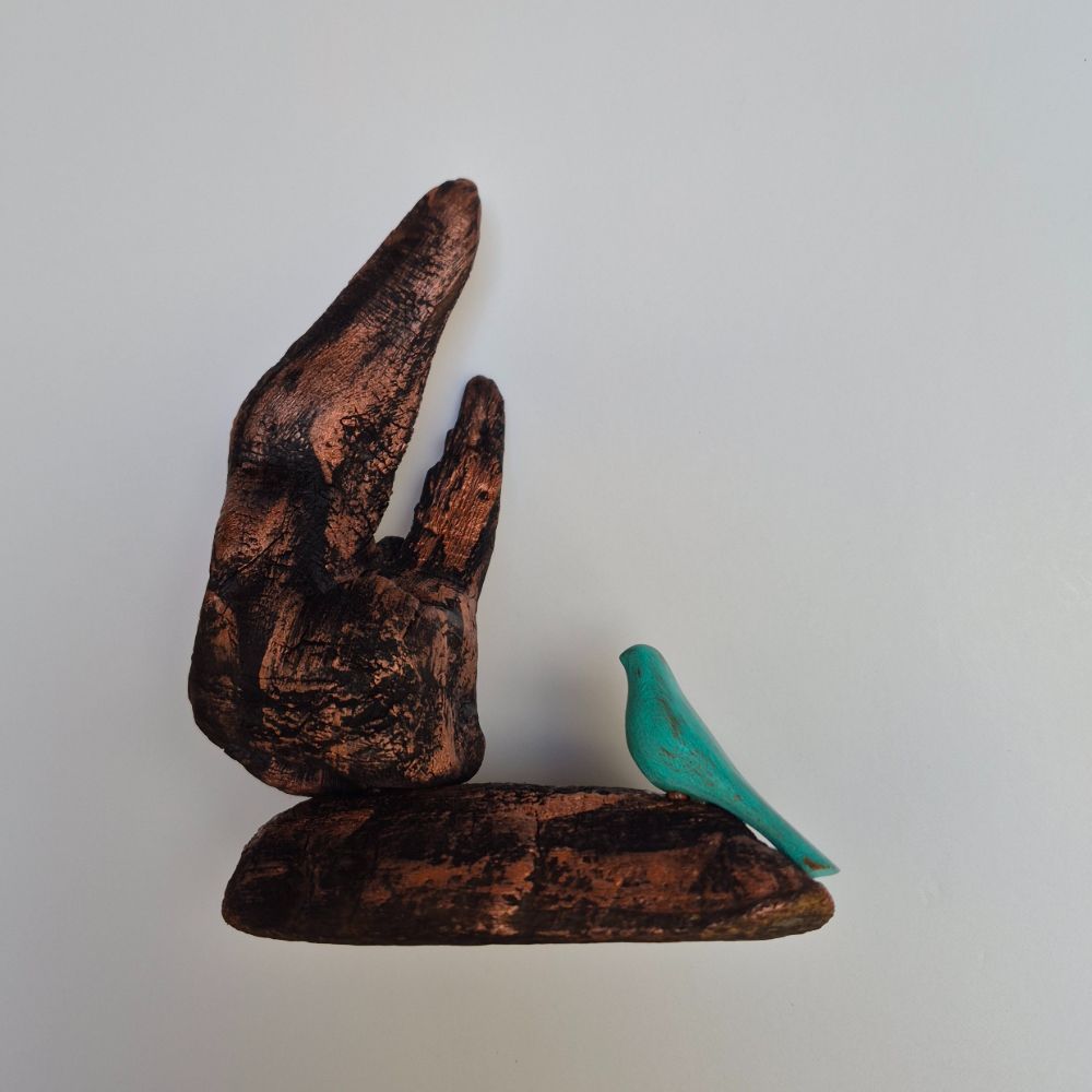 DW Abstract Sculpture With Hand Carved Turquoise Bird