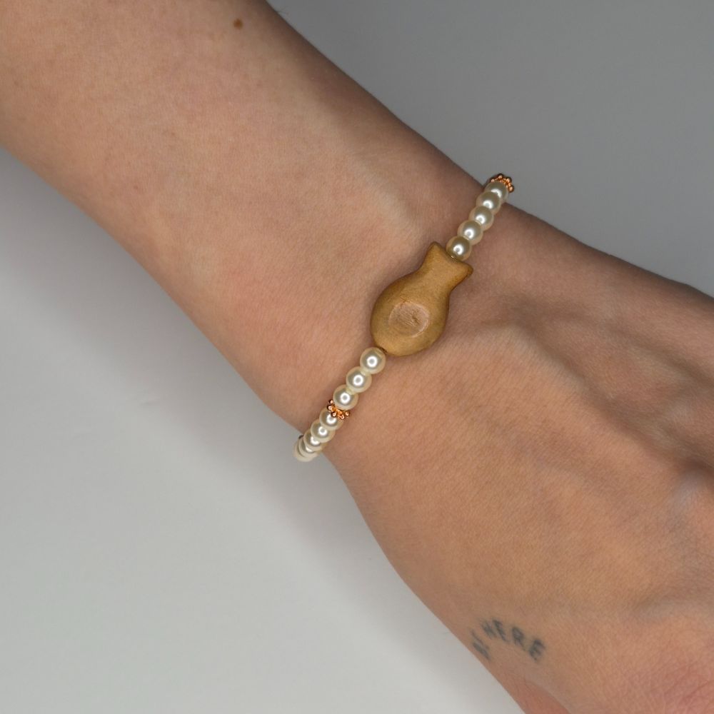 Wooden Fish Bracelet With Czech Glass Pearls