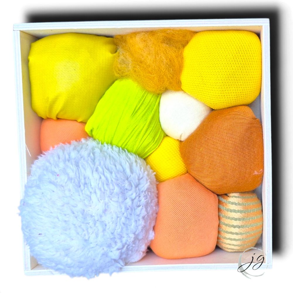 Textile Sphere collage in wooden box — photo 8