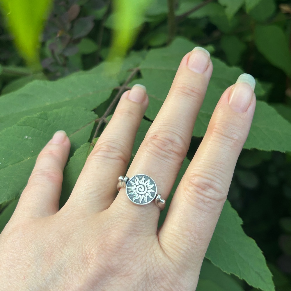 Double Sided Sun/Moon 925 Silver Ring. Size 8
