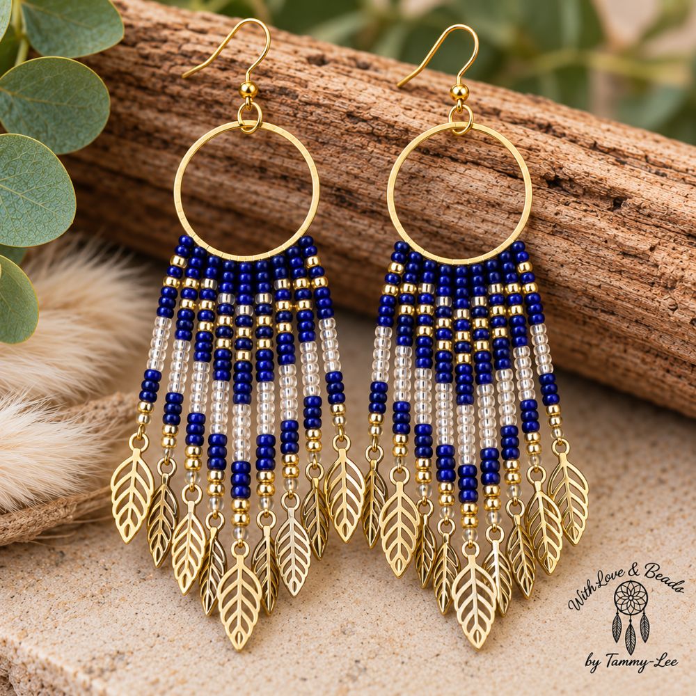 Bright Purple Gold Leaf Fringe Earrings