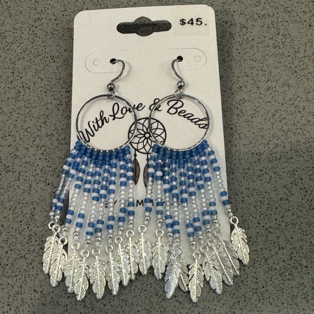 Skyblue Silver Leaf Fringe Earrings