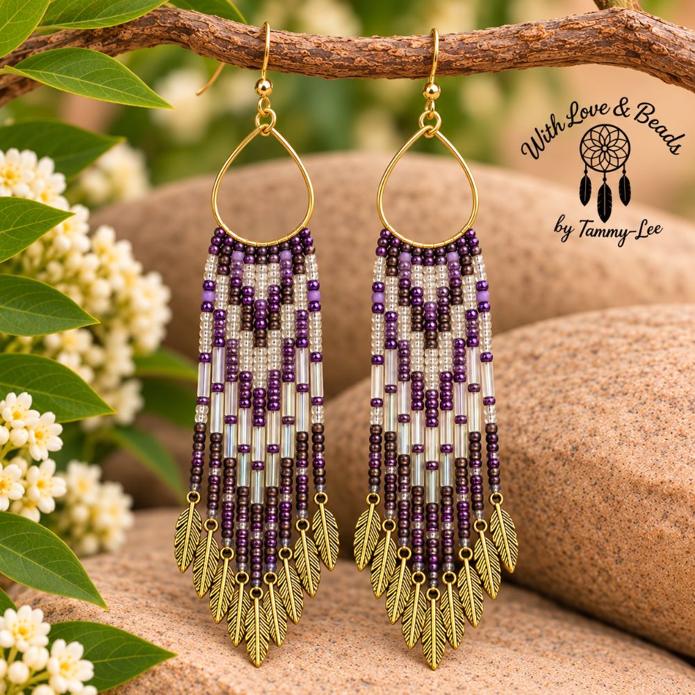 Raspberry Mix Gold Leaf Fringe Earrings