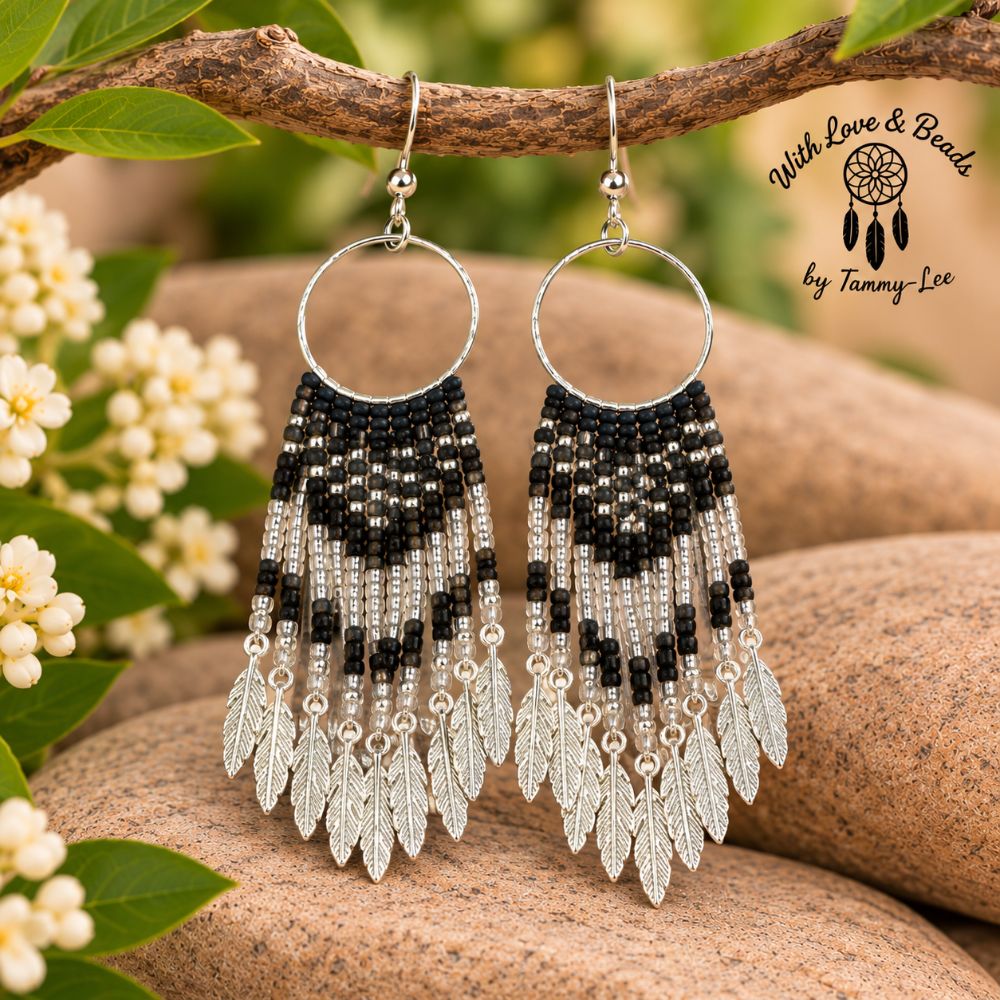 Mixed Stone Silver Leaf Fringe Earrings