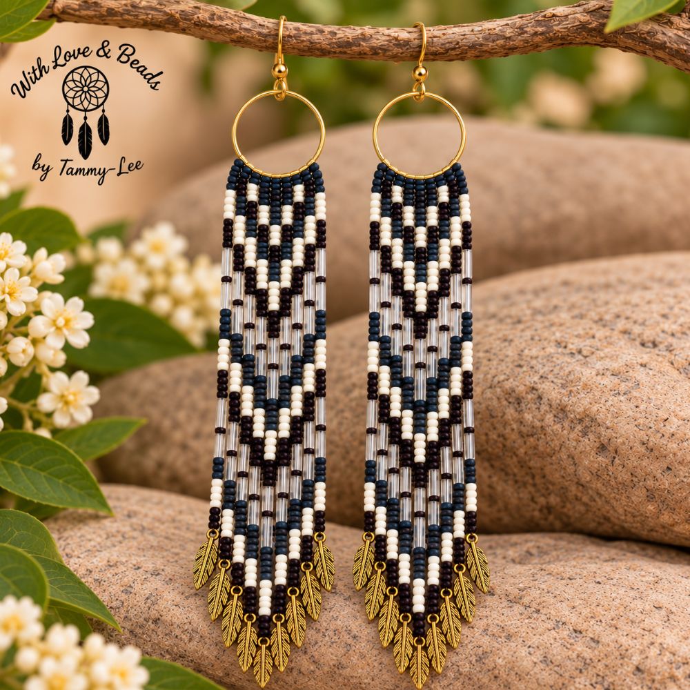 Mixed Jewel Gold Leaf Fringe Earrings