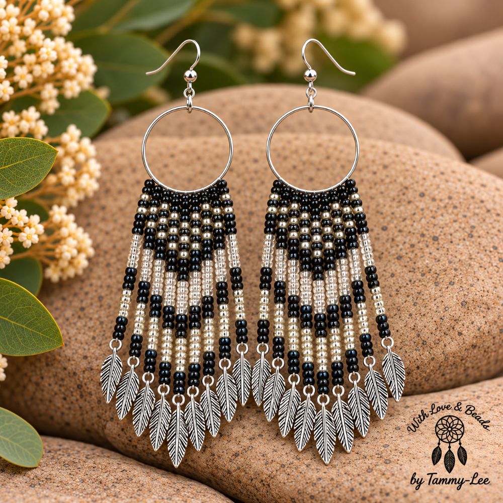 Metalic Emerald Mix Silver Leaf Fringe Earrings