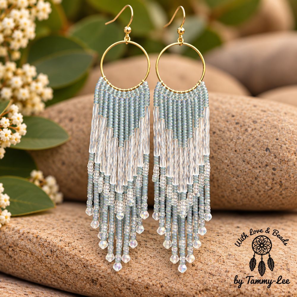Menonite Blue Crystal Fringe Earrings