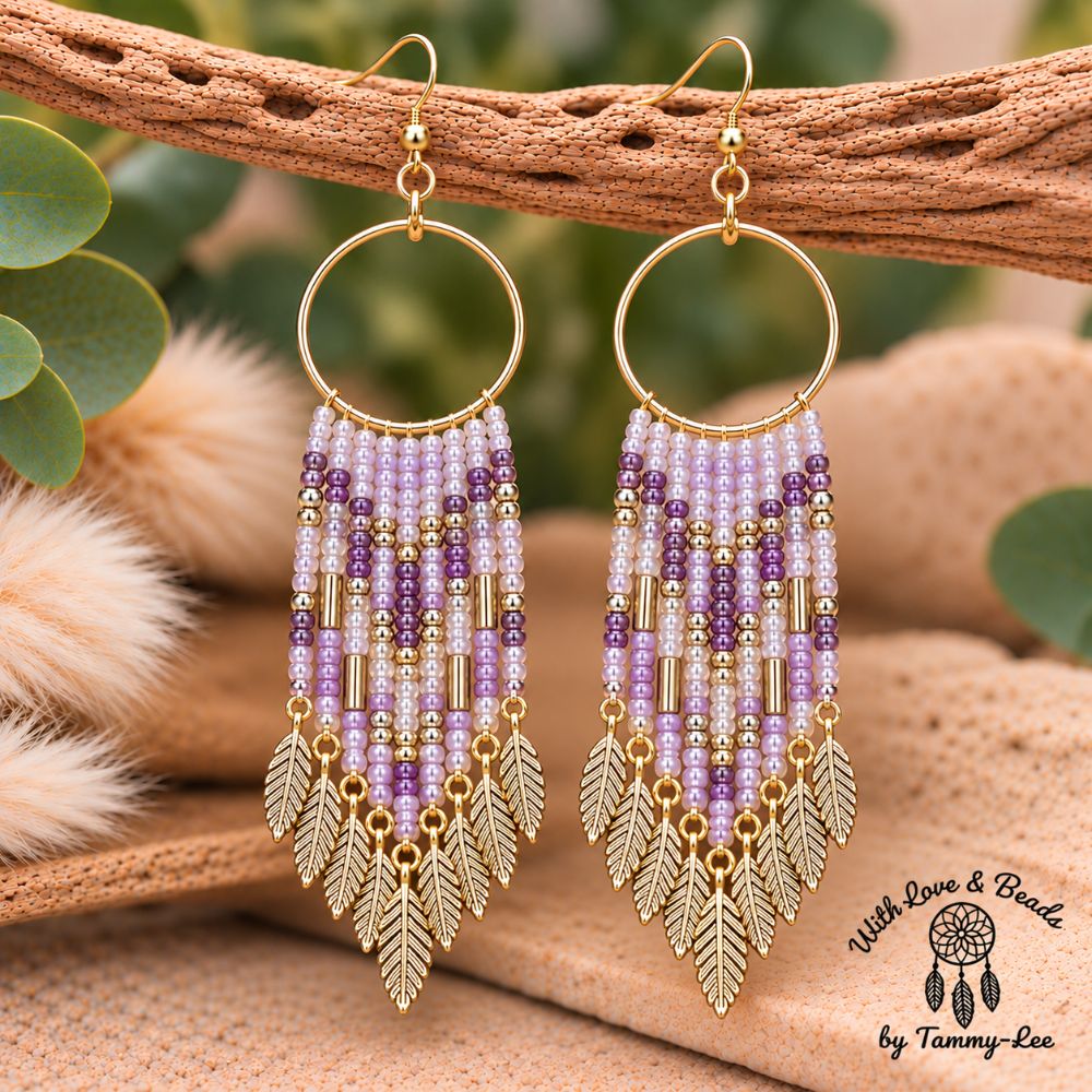 Magenta Silver Leaf Fringe Earrings