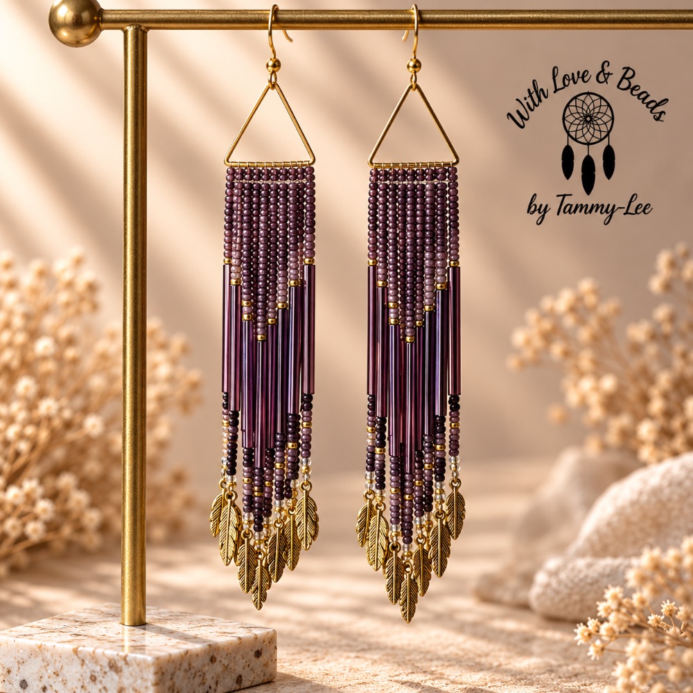 Purple Mix with Gold Leaf Fringe Earrings