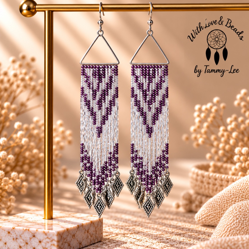 Metallic Blue and Lilac Silver Diamond Fringe Earrings